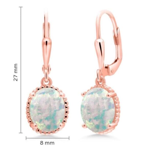 18K Rose Gold 925 with 2.00 Cttw White Opal Oval Leverback Hook Earrings main image 0